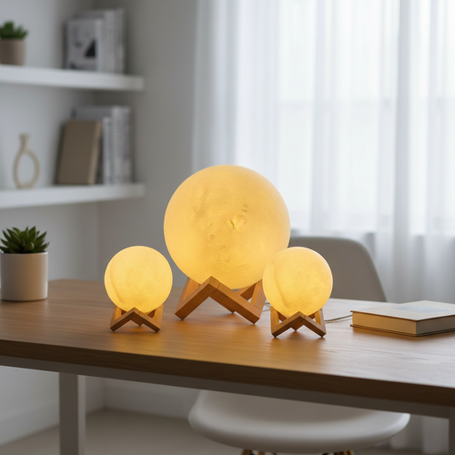 LED Moon Night Light on wooden desk